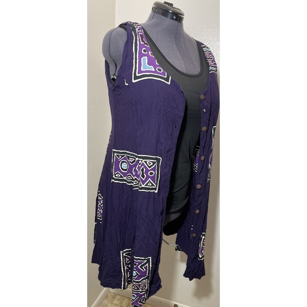 Bali Batiks Purple Large Mini Rayon Sundress Hippie Tribal Resort Festival Boho
